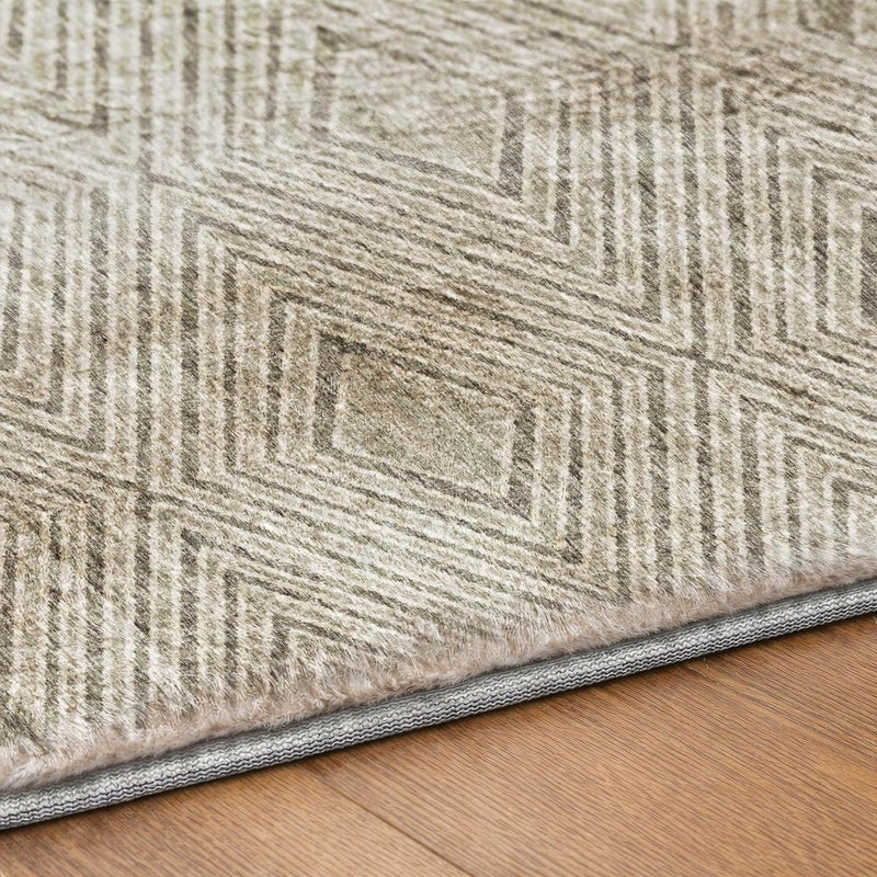10' X 14' Taupe And Khaki Geometric Shag Washable Area Rug With UV Protection