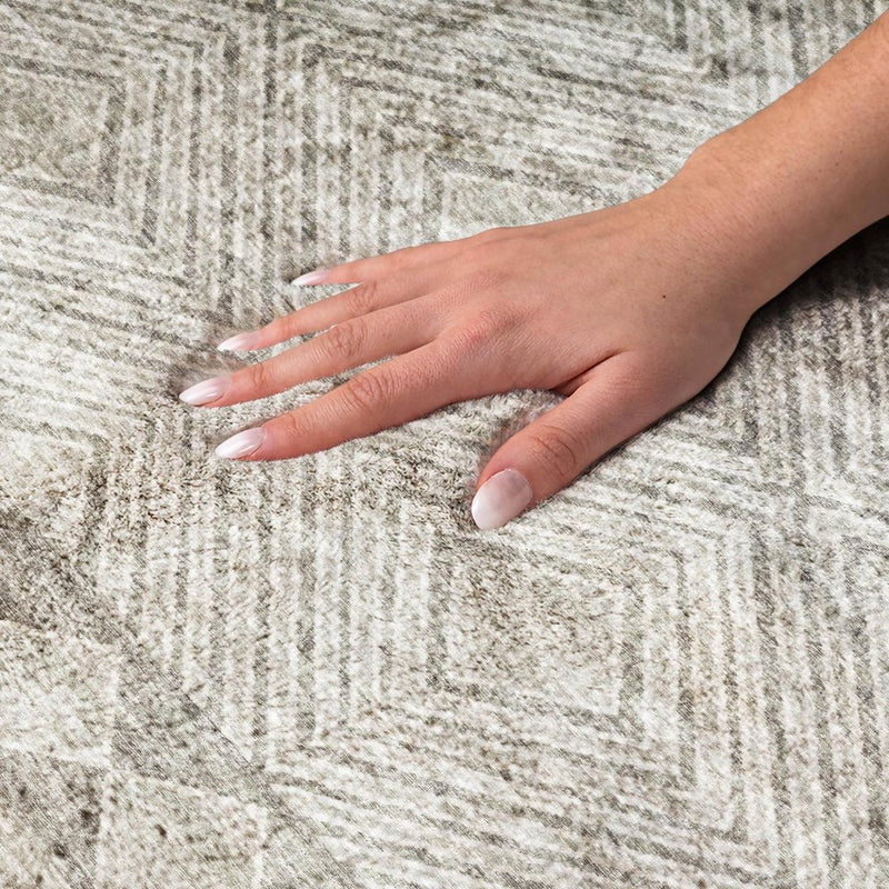 10' X 14' Taupe And Khaki Geometric Shag Washable Area Rug With UV Protection