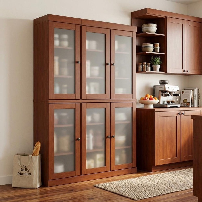 72" Coffee Solid Wood Six Door Pantry Or Storage Closet