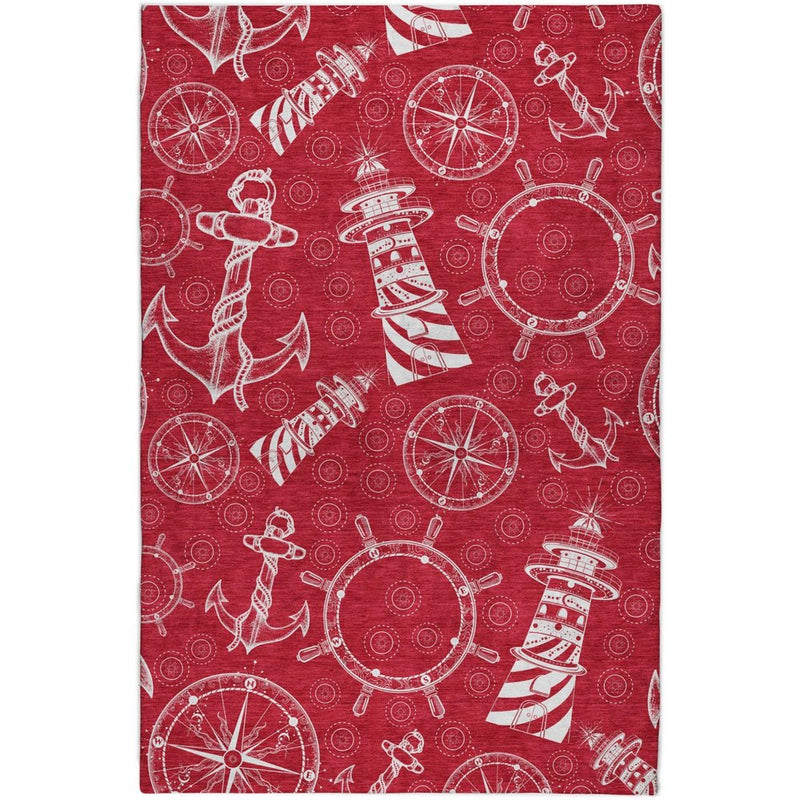 8' X 10' Red And Ivory Geometric Shag Washable Area Rug With UV Protection