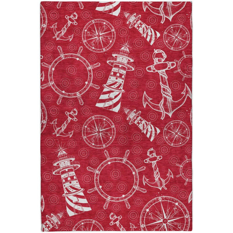 8' X 10' Red And Ivory Geometric Shag Washable Area Rug With UV Protection