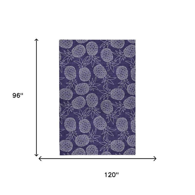 8' X 10' Blue And Ivory Geometric Shag Washable Area Rug With UV Protection