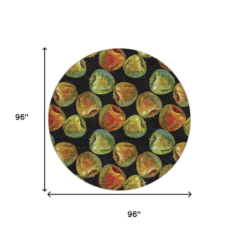 8' Midnight And Gold Geometric Shag Washable Round Rug With UV Protection