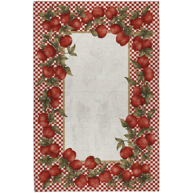 5' X 8' Red And Ivory Checkered Shag Washable Area Rug With UV Protection
