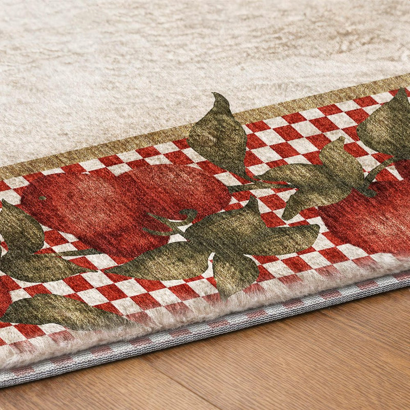 5' X 8' Red And Ivory Checkered Shag Washable Area Rug With UV Protection