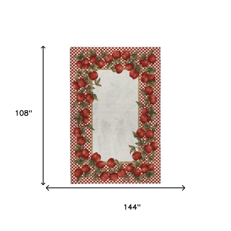 9' X 12' Red And Ivory Checkered Shag Washable Area Rug With UV Protection
