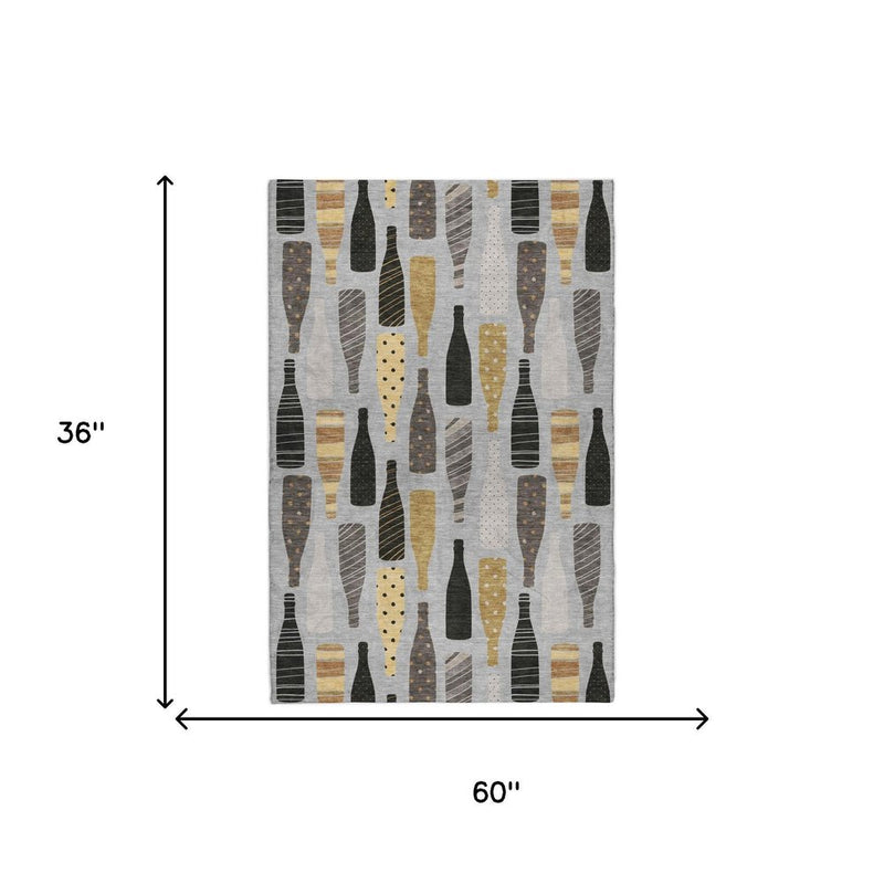 3' X 5' Gray And Black Polka Dot Shag Washable Area Rug With UV Protection