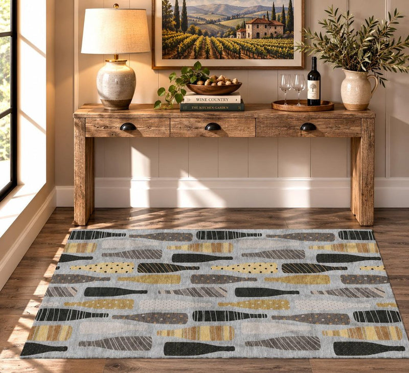3' X 5' Gray And Black Polka Dot Shag Washable Area Rug With UV Protection