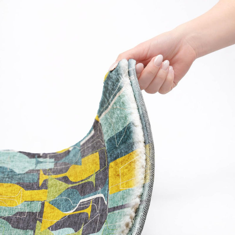 5' X 8' Blue And Yellow Geometric Shag Washable Area Rug With UV Protection