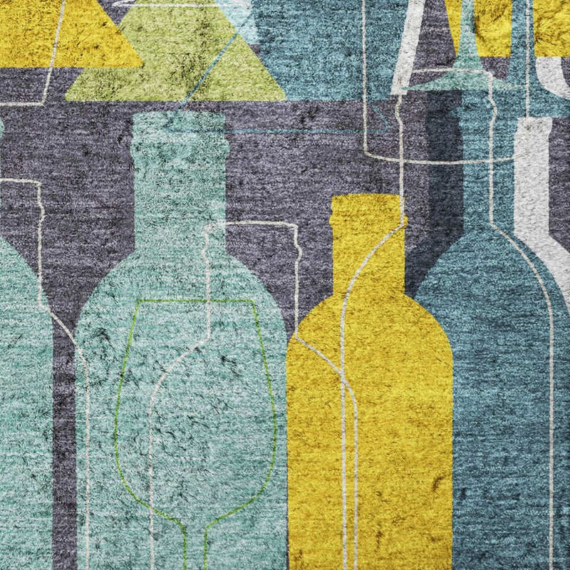 5' X 8' Blue And Yellow Geometric Shag Washable Area Rug With UV Protection