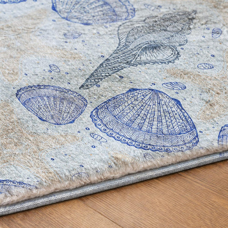 8' Blue And Navy Blue Animal Print Shag Washable Round Rug With UV Protection