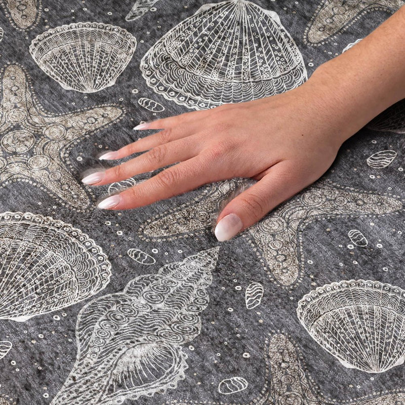 8' Midnight And Taupe Animal Print Shag Washable Round Rug With UV Protection