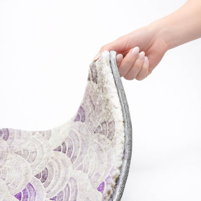 8' Purple And Violet Geometric Shag Washable Round Rug With UV Protection
