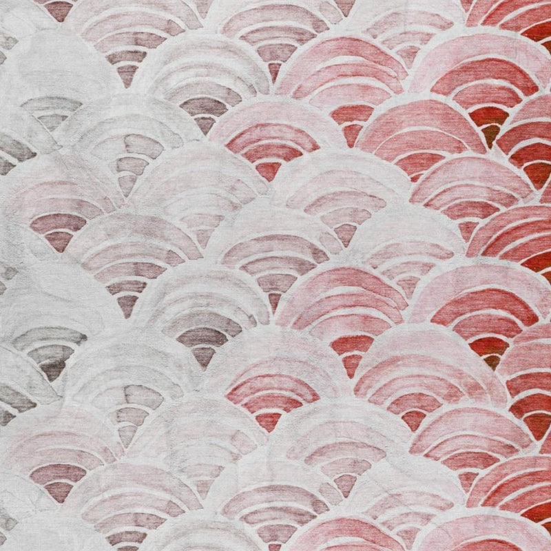 5' X 8' Red And Scarlet Geometric Shag Washable Area Rug With UV Protection