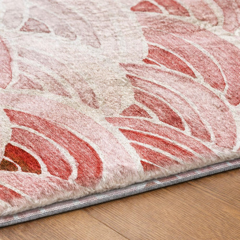 5' X 8' Red And Scarlet Geometric Shag Washable Area Rug With UV Protection
