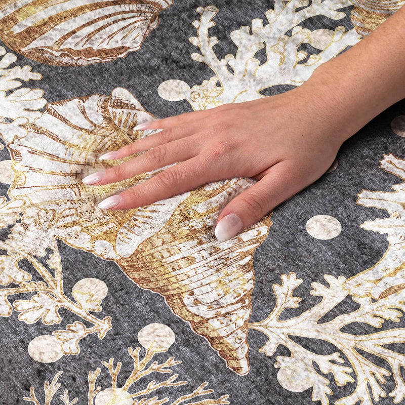 9' X 12' Midnight And Chocolate Animal Print Shag Washable Area Rug With UV Protection