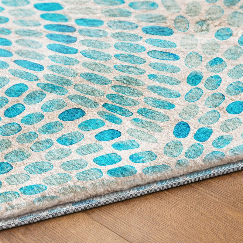 9' X 12' Aqua And Cobalt Geometric Shag Washable Area Rug With UV Protection