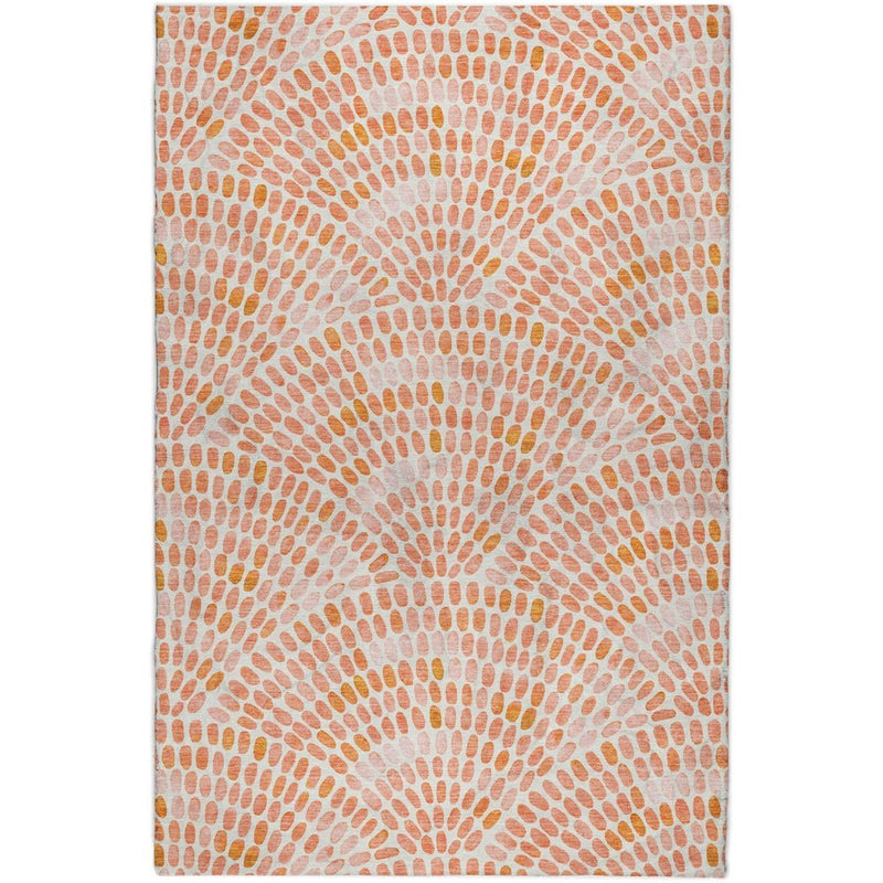5' X 8' Peach And Orange Geometric Shag Washable Area Rug With UV Protection