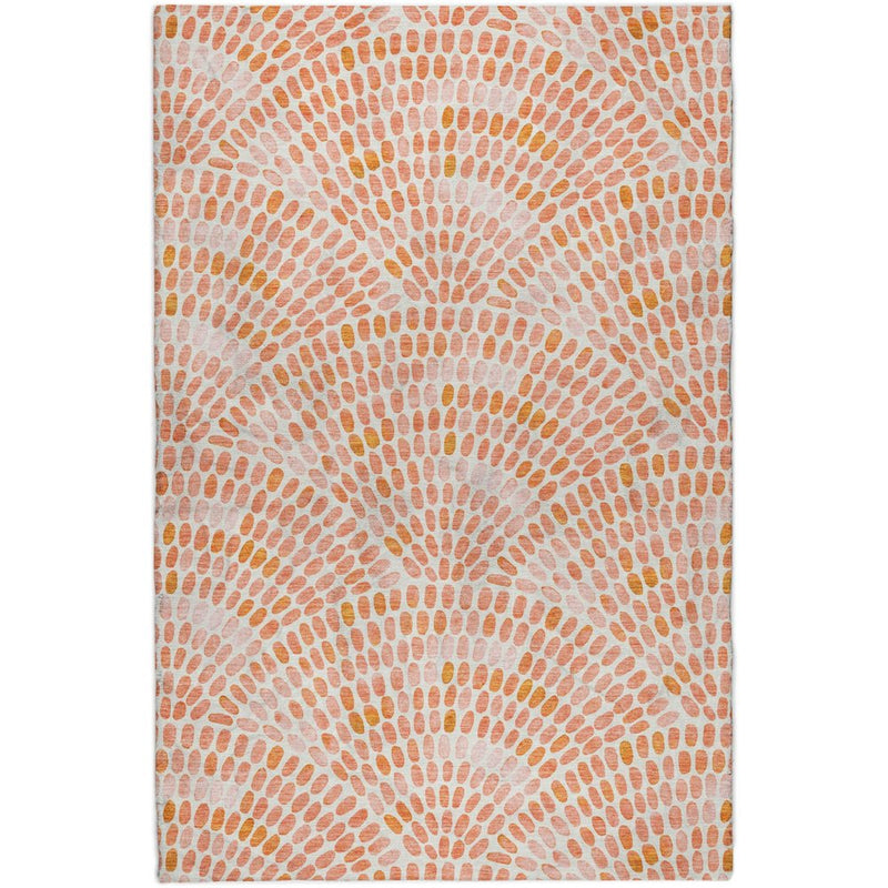 5' X 8' Peach And Orange Geometric Shag Washable Area Rug With UV Protection
