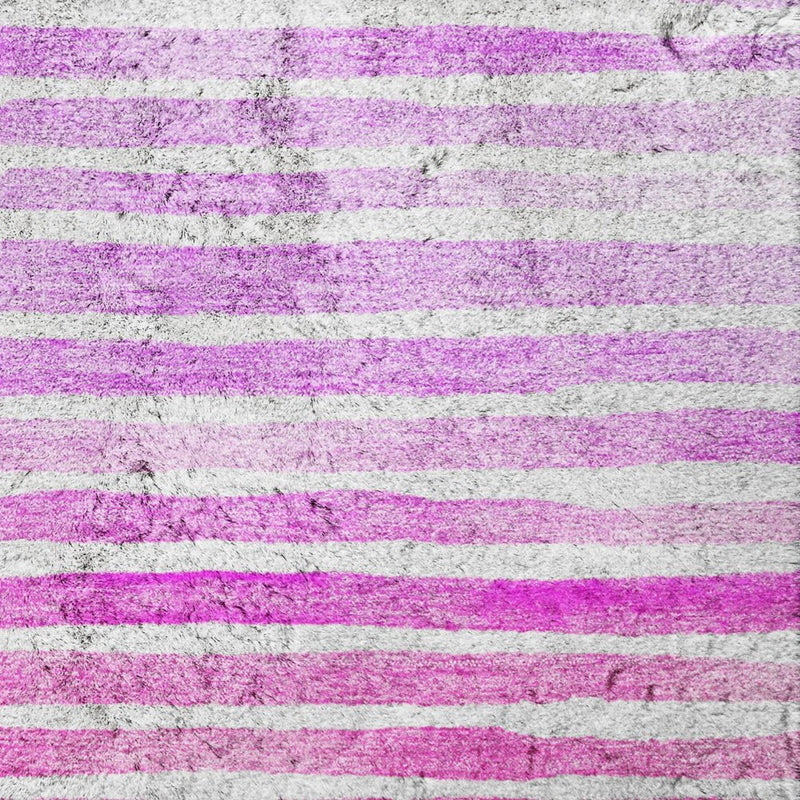8' X 10' Pink And Red Striped Shag Washable Area Rug With UV Protection