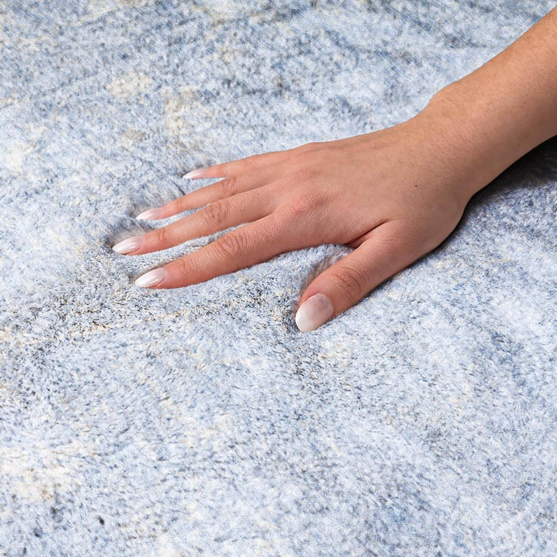 10' X 14' Blue And Beige Animal Print Shag Washable Area Rug With UV Protection