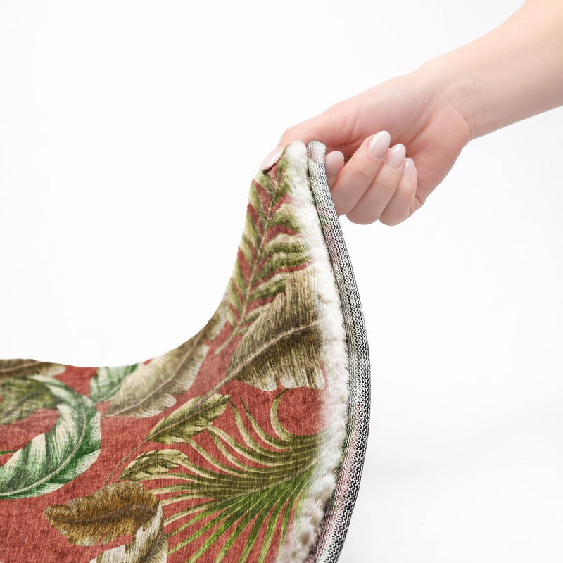 8' X 10' Red And Chocolate Floral Shag Washable Area Rug With UV Protection