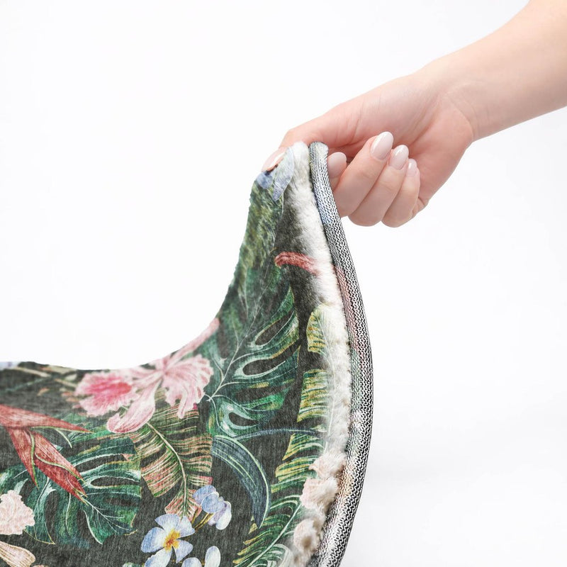 8' X 10' Midnight And Green Floral Shag Washable Area Rug With UV Protection