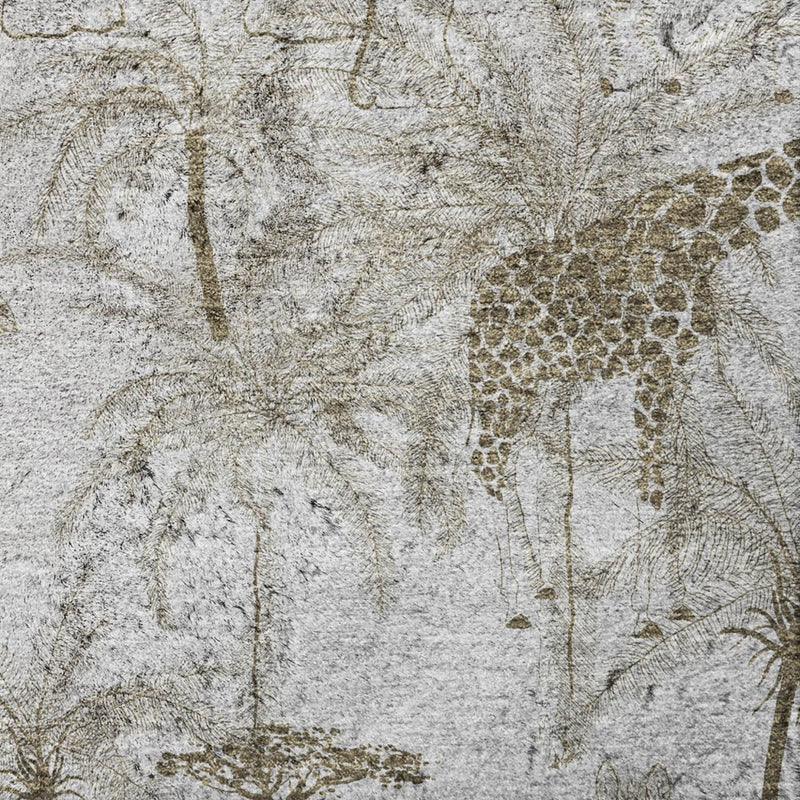 8' Gray And Taupe Animal Print Shag Washable Round Rug With UV Protection