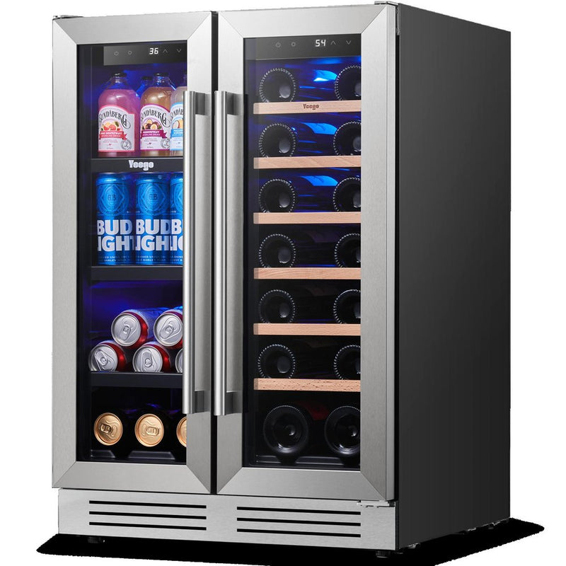 34" X 22" Silver and Black Metal Dual Compartment Wine And Beverage Refrigerator