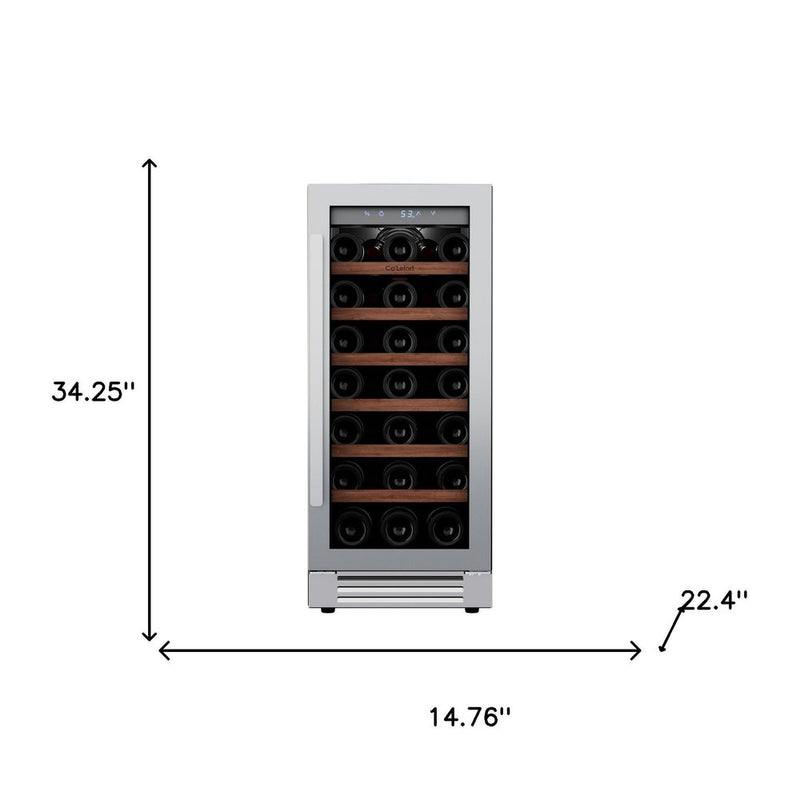 34" X 15" Clear and Silver Stainless Steel Single Compartment Wine Refrigerator