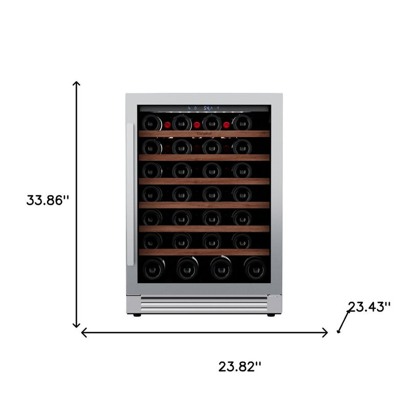 34" X 24" Clear and Silver Stainless Steel Single Compartment Wine Refrigerator