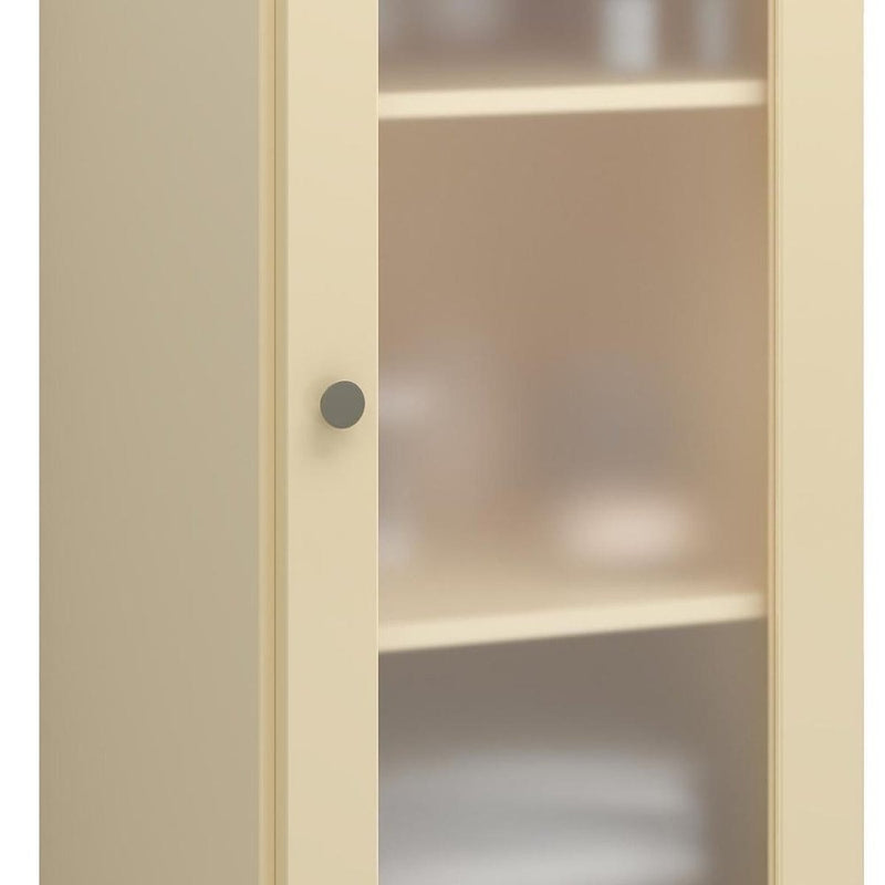 17" Yellow Solid Wood Glass Panel Inlay Single Door Linen Cabinet
