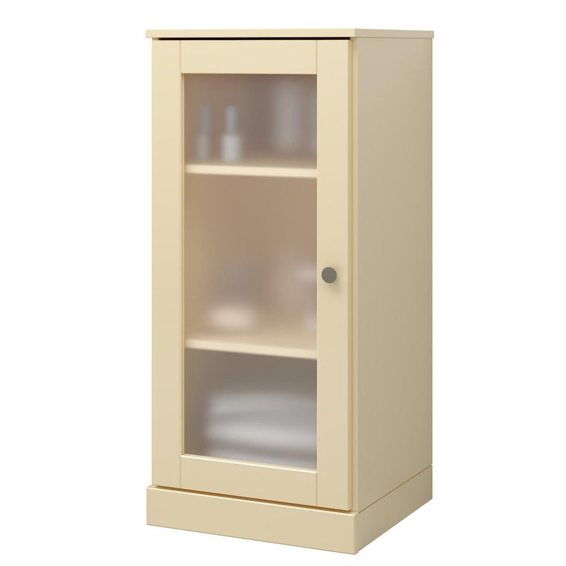 17" Yellow Solid Wood Glass Panel Inlay Single Door Linen Cabinet