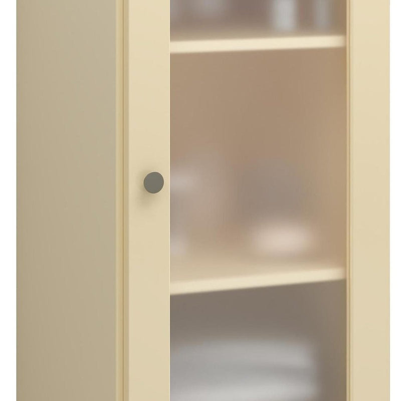 17" Yellow Solid Wood Glass Panel Inlay Single Door Linen Cabinet
