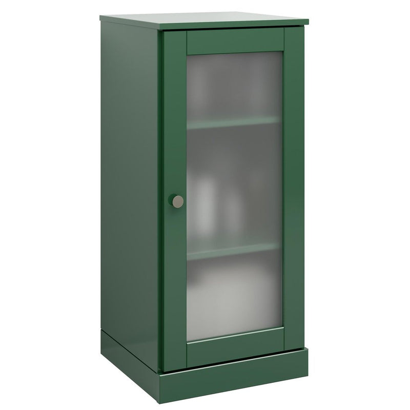 17" Green Solid Wood Glass Panel Inlay Single Door Linen Cabinet