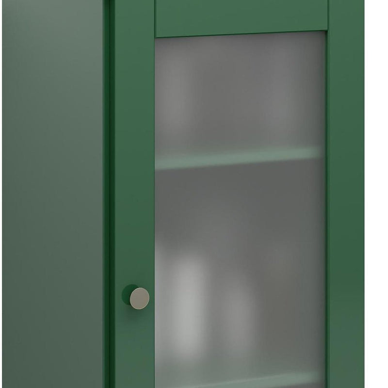 17" Green Solid Wood Glass Panel Inlay Single Door Linen Cabinet