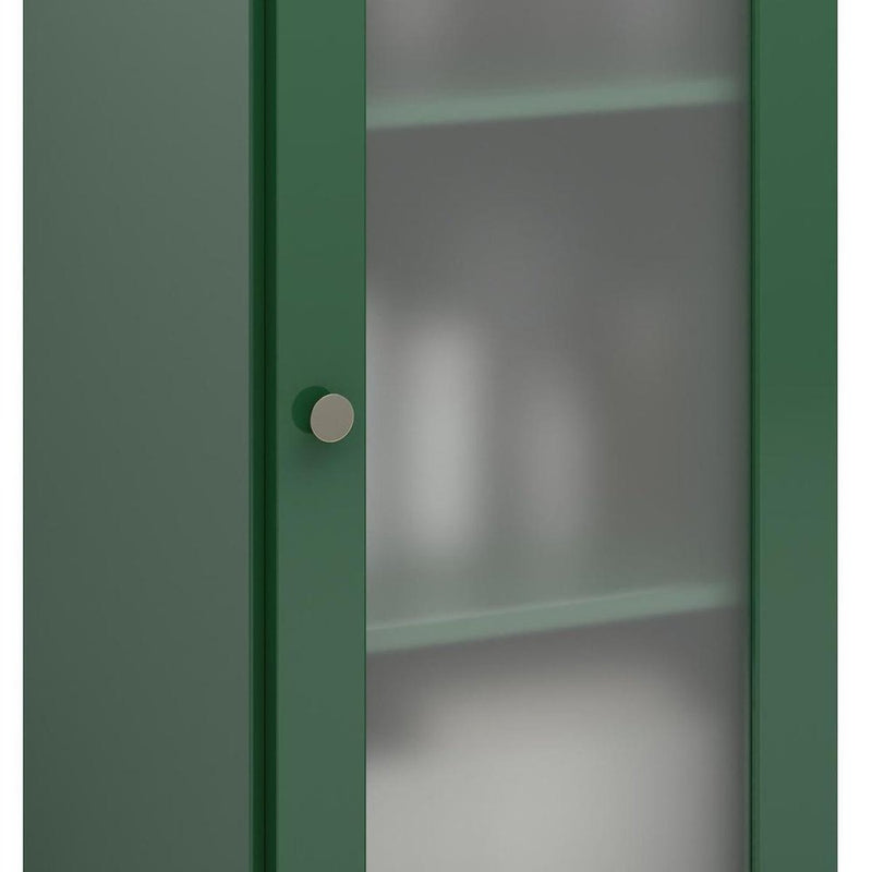 17" Green Solid Wood Glass Panel Inlay Single Door Linen Cabinet