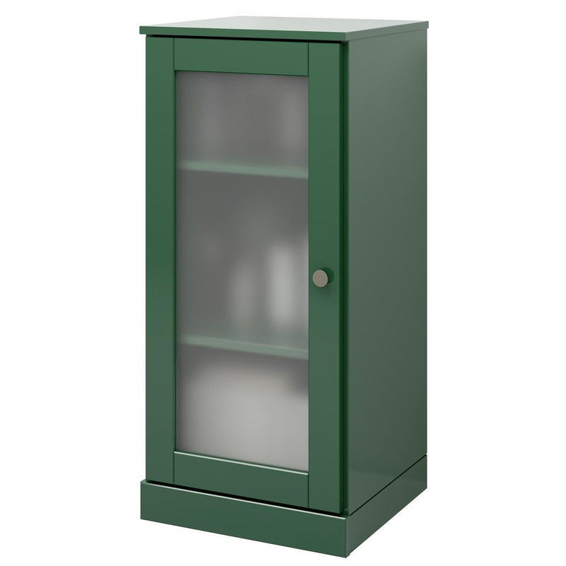 17" Green Solid Wood Glass Panel Inlay Single Door Linen Cabinet