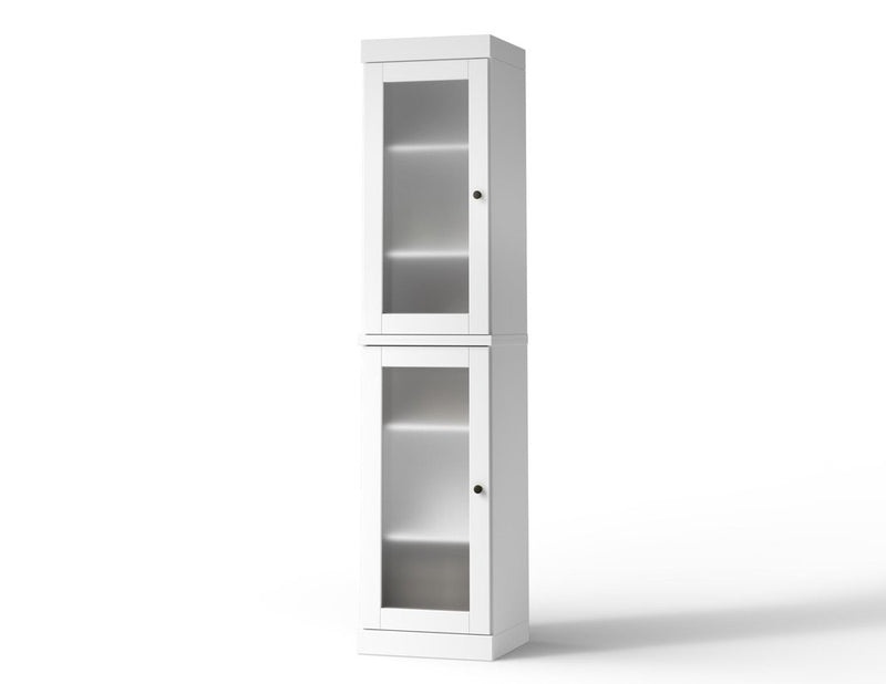 17" White Solid Wood Glass Panel Inlay Double Door Linen Cabinet