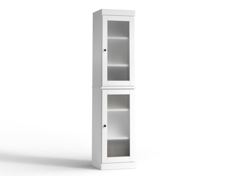17" White Solid Wood Glass Panel Inlay Double Door Linen Cabinet