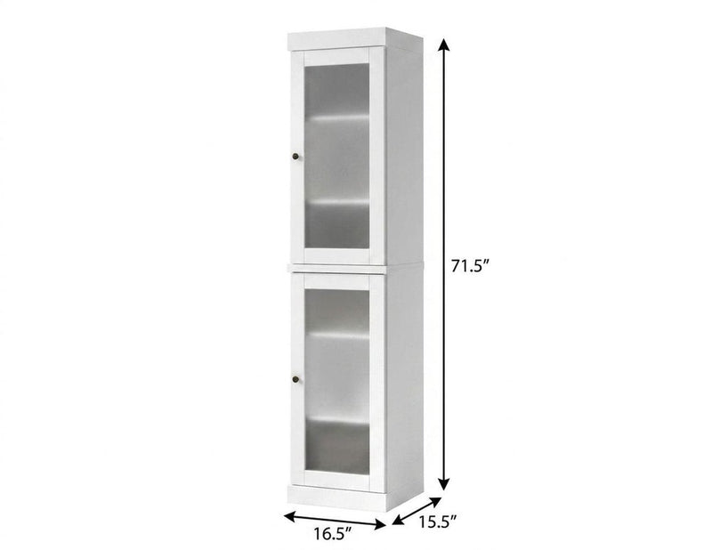 17" White Solid Wood Glass Panel Inlay Double Door Linen Cabinet