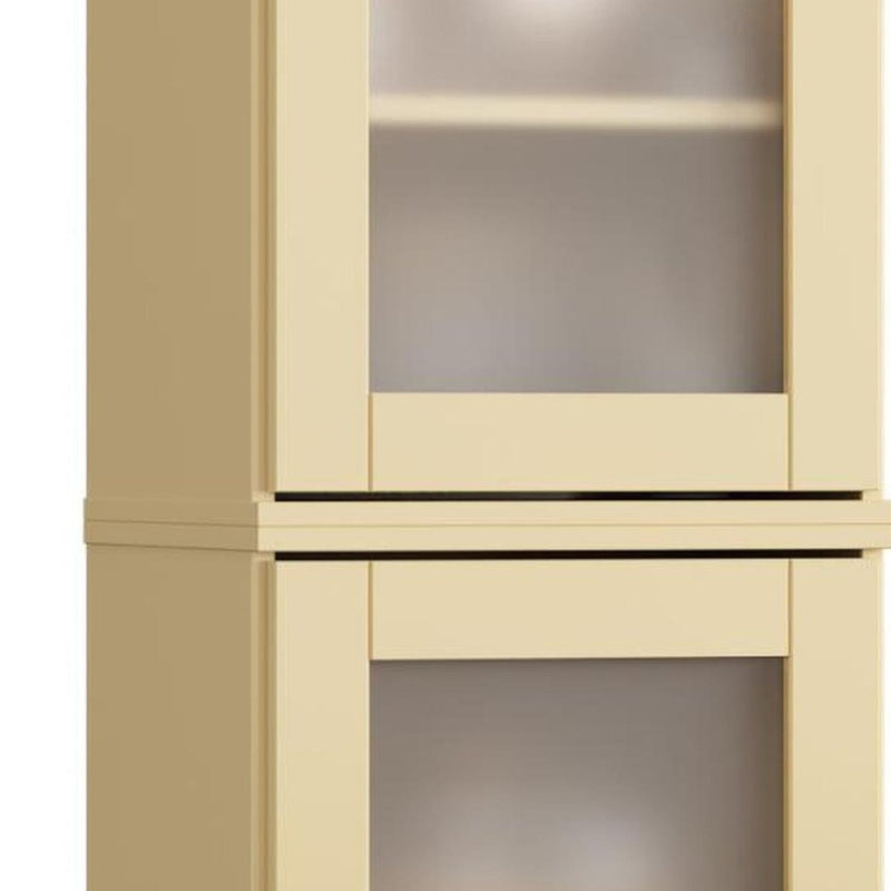 17" Yellow Solid Wood Glass Panel Inlay Double Door Linen Cabinet