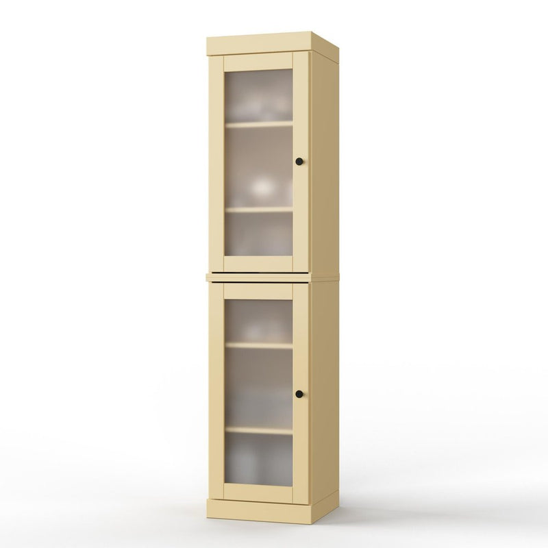 17" Yellow Solid Wood Glass Panel Inlay Double Door Linen Cabinet