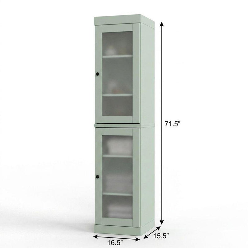 17" Sage Solid Wood Glass Panel Inlay Double Door Linen Cabinet