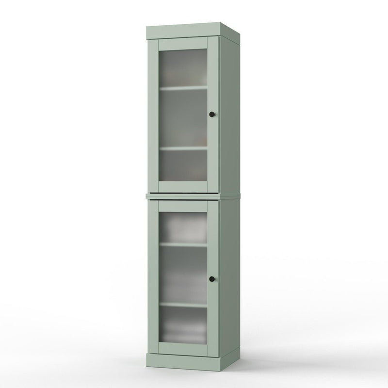 17" Sage Solid Wood Glass Panel Inlay Double Door Linen Cabinet