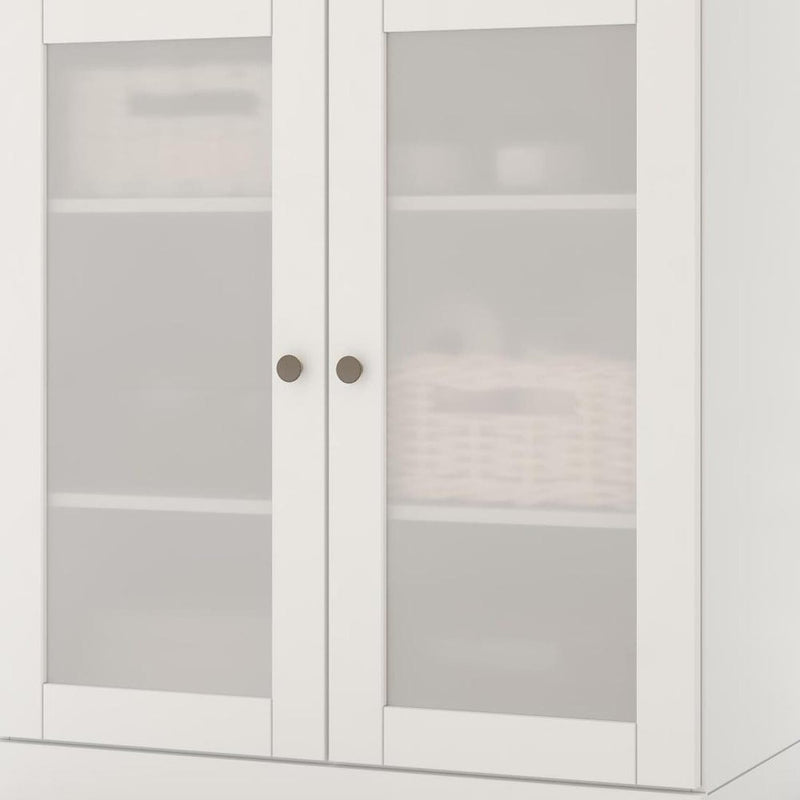 32" White Solid Wood Glass Panel Inlay Double Door Linen Cabinet