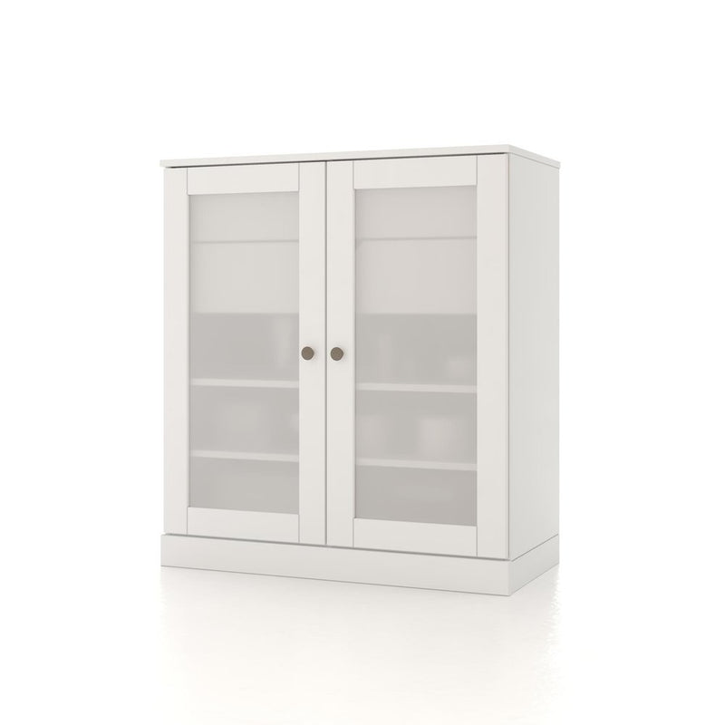 32" White Solid Wood Glass Panel Inlay Double Door Linen Cabinet