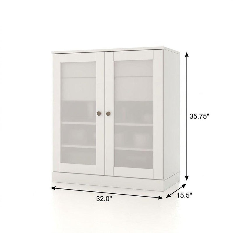 32" White Solid Wood Glass Panel Inlay Double Door Linen Cabinet