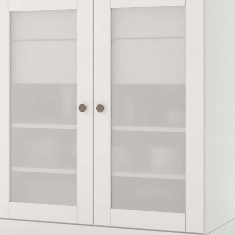 32" White Solid Wood Glass Panel Inlay Double Door Linen Cabinet