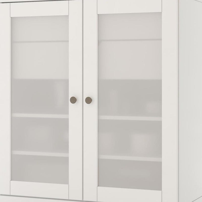 32" White Solid Wood Glass Panel Inlay Double Door Linen Cabinet